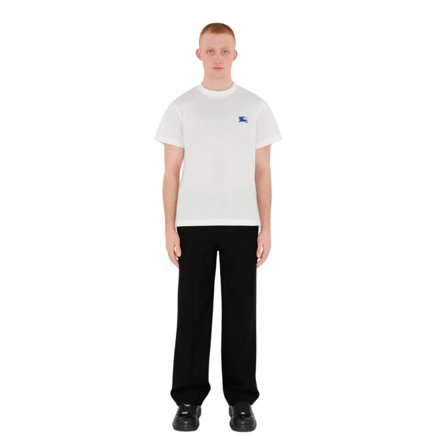 T-shirt BURBERRY jersey de coton blanc broderie chevalier équestre bleu