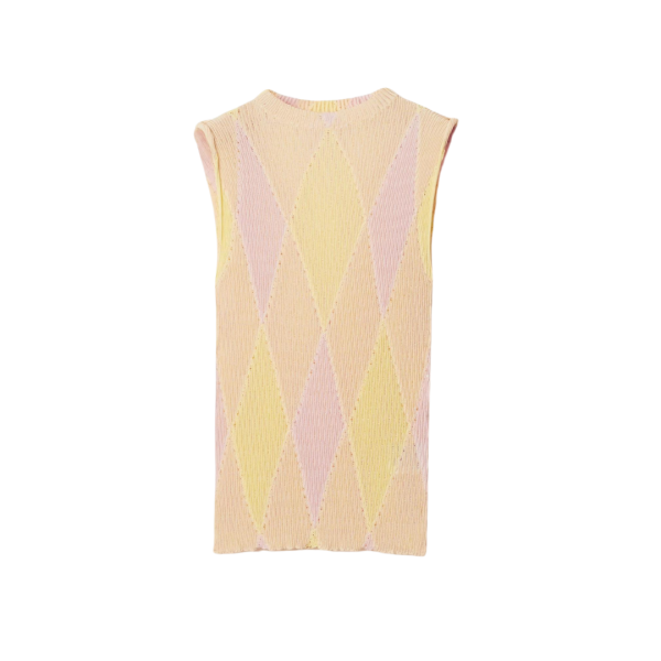 haut sans manches BURBERRY soie coton maille côtelée transparente carreaux à losanges