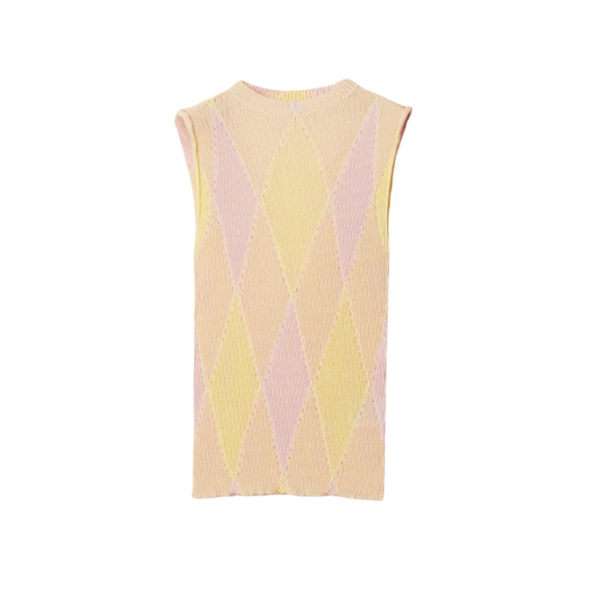 haut sans manches BURBERRY soie coton maille côtelée transparente carreaux à losanges