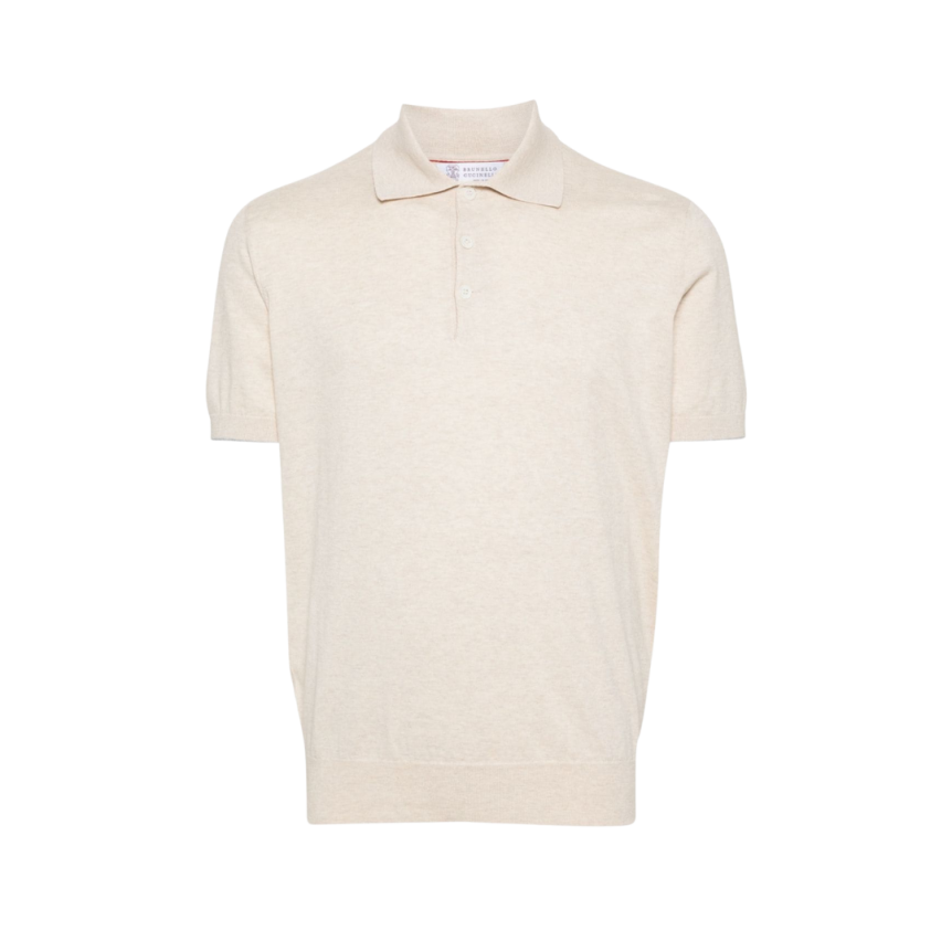 Polo manches courtes BRUNELLO CUCINELLI coton beige clair