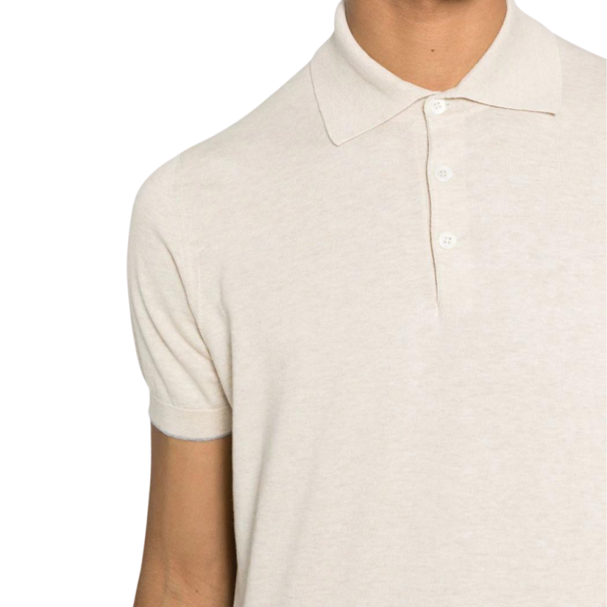 Polo manches courtes BRUNELLO CUCINELLI coton beige clair