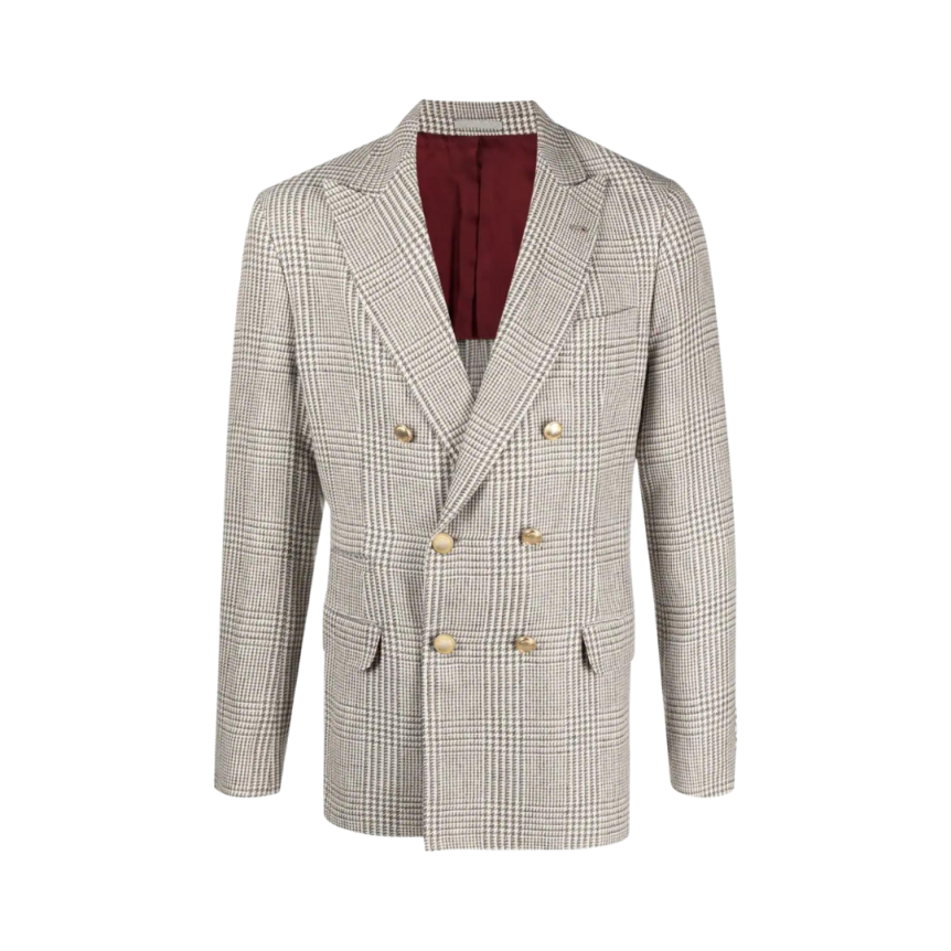Blazer BRUNELLO CUCINELLI croisé carreaux prince de galles marron