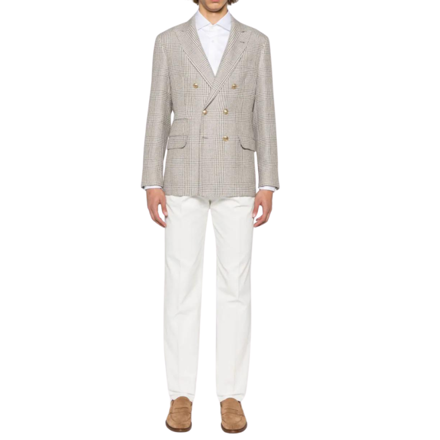 Blazer BRUNELLO CUCINELLI croisé carreaux prince de galles marron