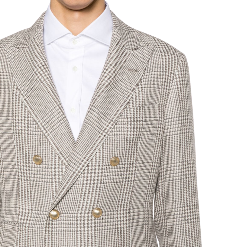 Blazer BRUNELLO CUCINELLI croisé carreaux prince de galles marron