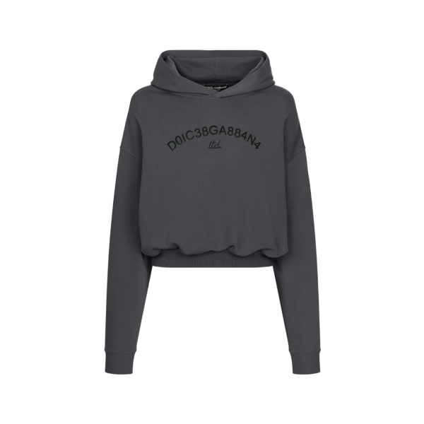 Sweat à capuche DOLCE & GABBANA court jersey coton gris imprimé logo