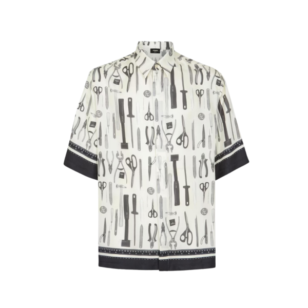 Chemise manches courtes soie blanc imprimé Fendi Tools