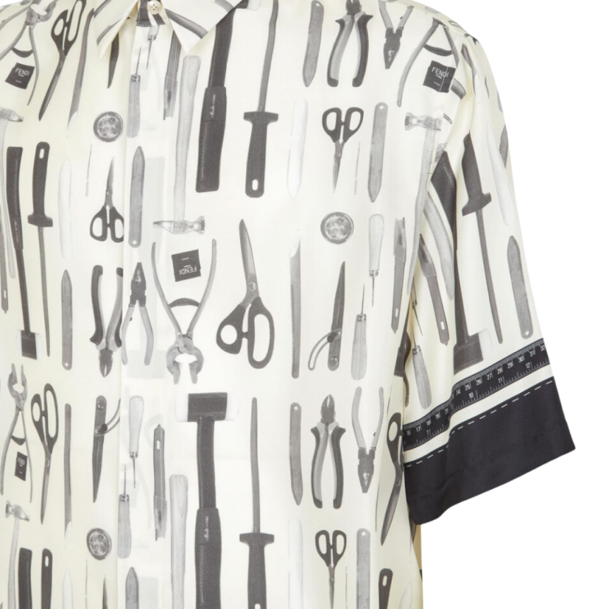 Chemise manches courtes soie blanc imprimé Fendi Tools