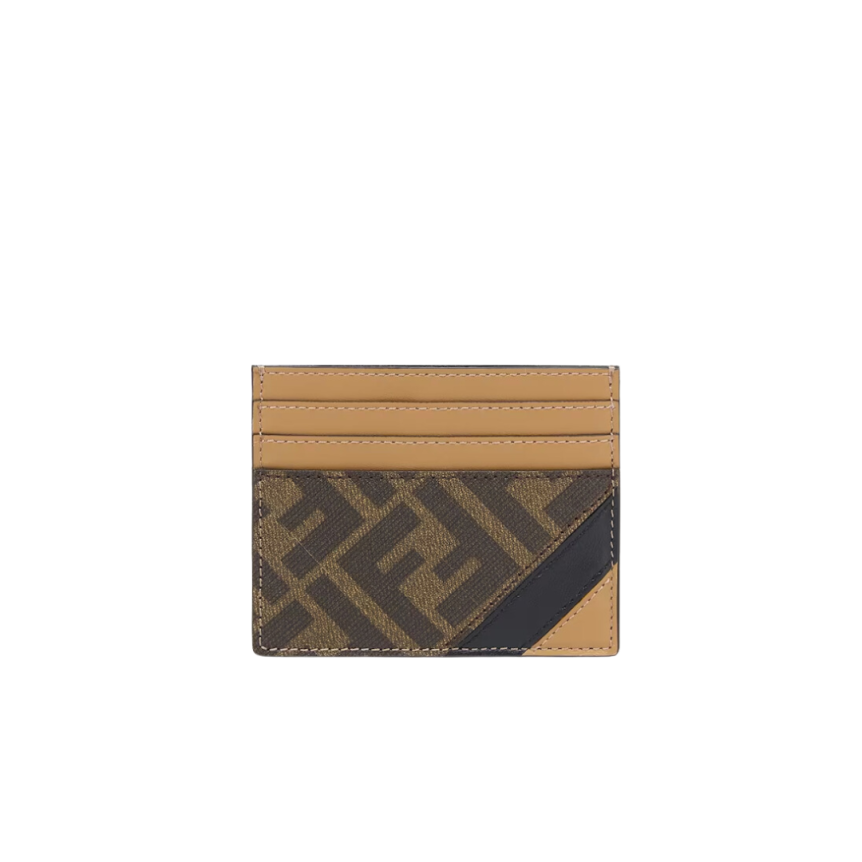 Porte-cartes six fentes tissu gaufré motif FF marron tabac