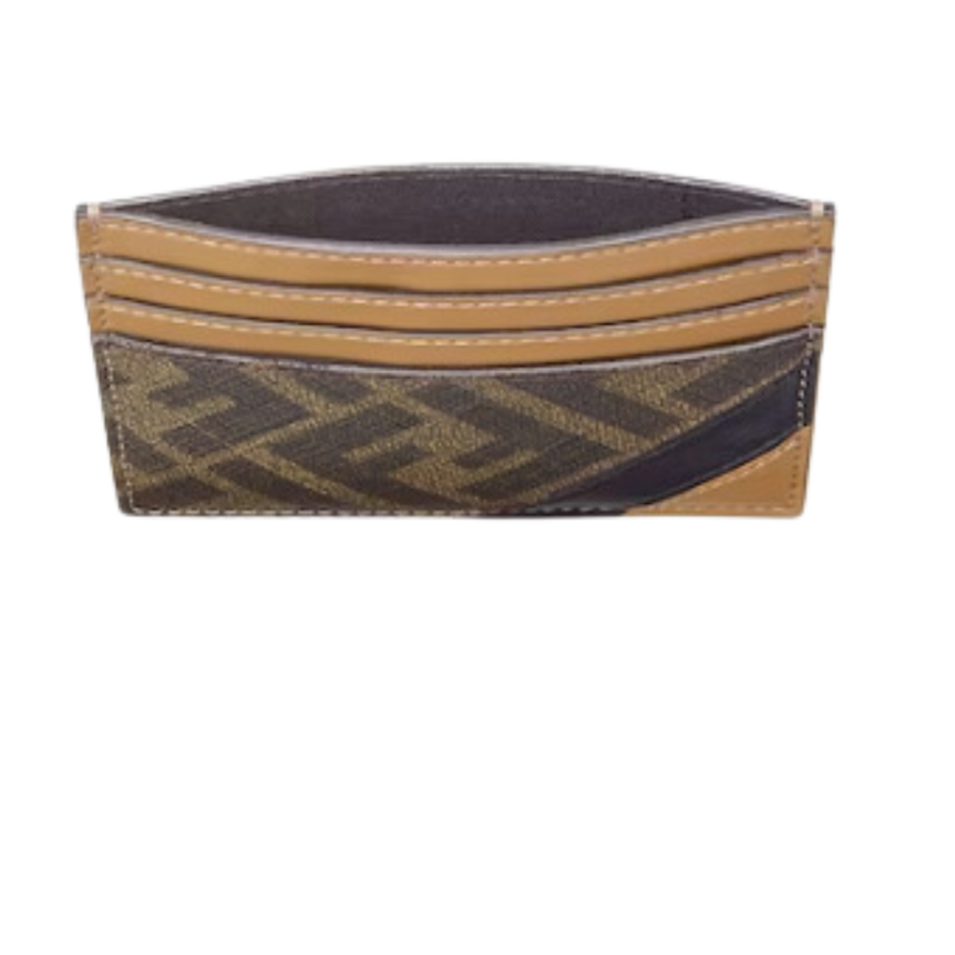 Porte-cartes six fentes tissu gaufré motif FF marron tabac
