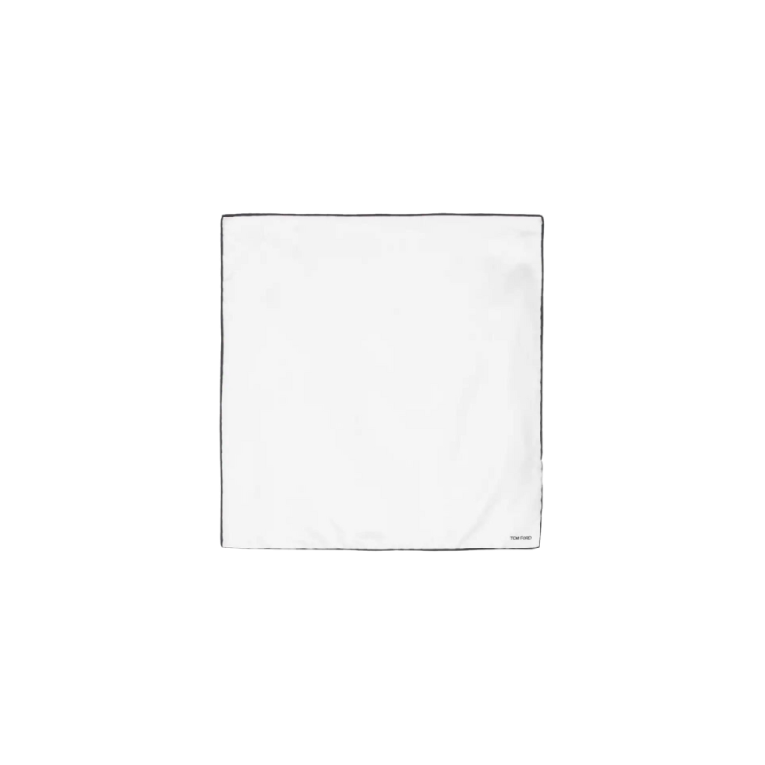 Pochette TOM FORD soie écrue liseret noir logo