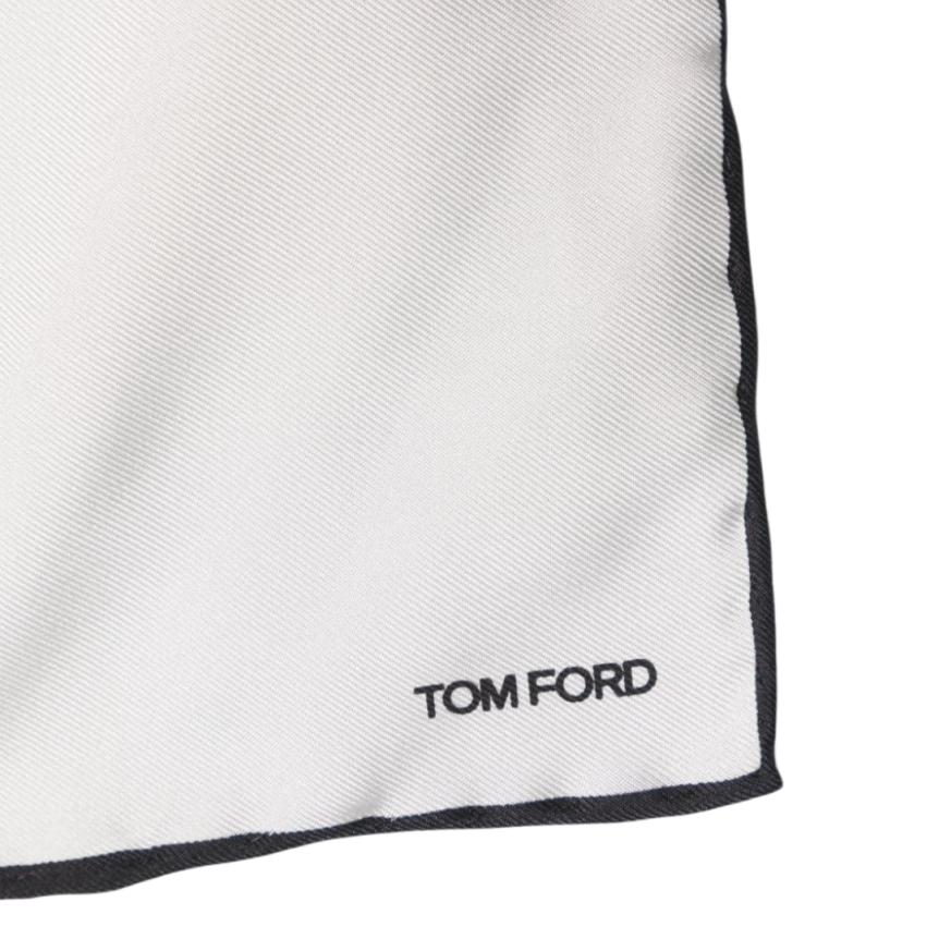 Pochette TOM FORD soie écrue liseret noir logo