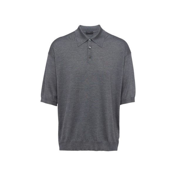 Pull Polo PRADA manches courtes soie gris anthracite