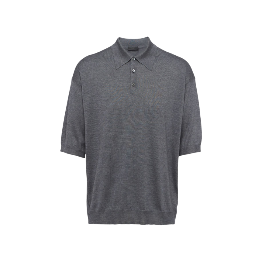 Pull Polo PRADA manches courtes soie gris anthracite