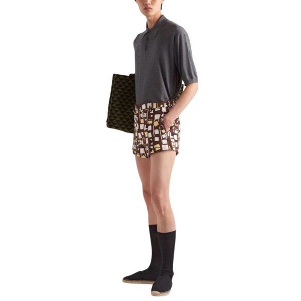 Pull Polo PRADA manches courtes soie gris anthracite