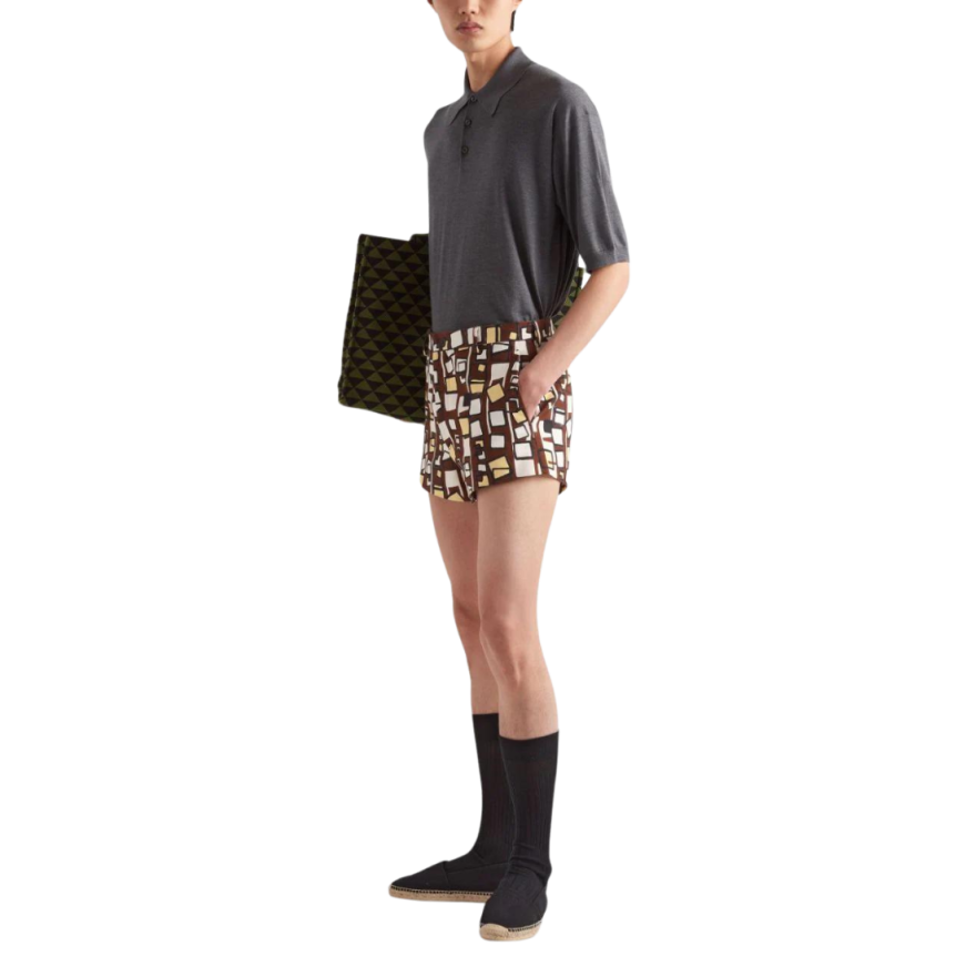 Pull Polo PRADA manches courtes soie gris anthracite