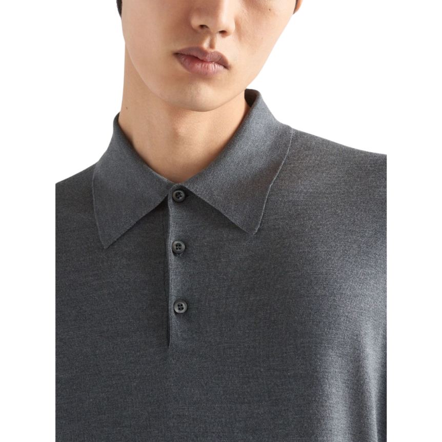 Pull Polo PRADA manches courtes soie gris anthracite