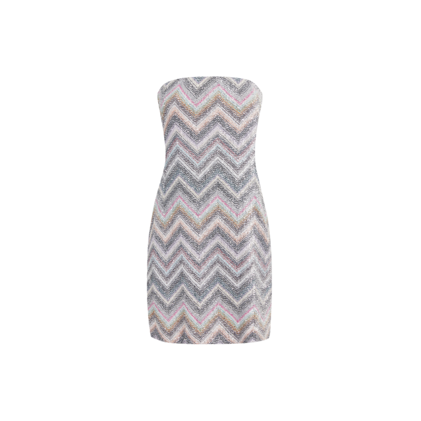Mini-robe bustier MISSONI viscose mélangée argent zig zag paillettes