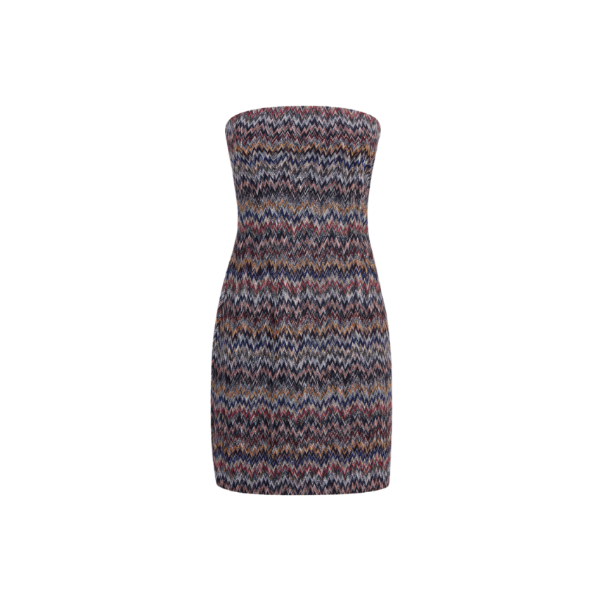 Mini-robe bustier MISSONI viscose noire lamée chevrons multicolores