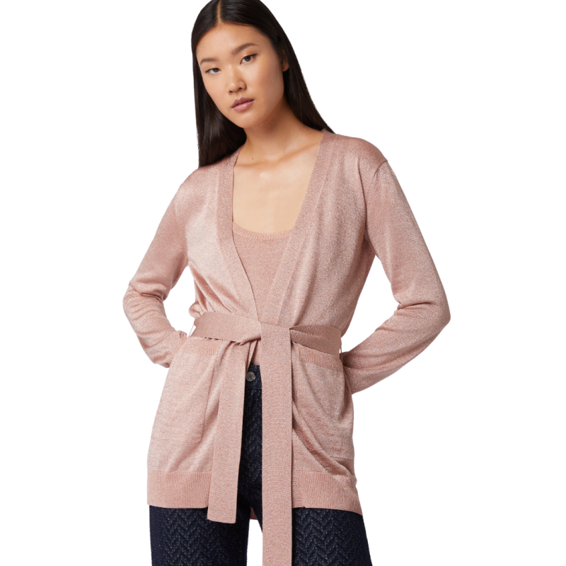 Cardigan viscose lurex rose...