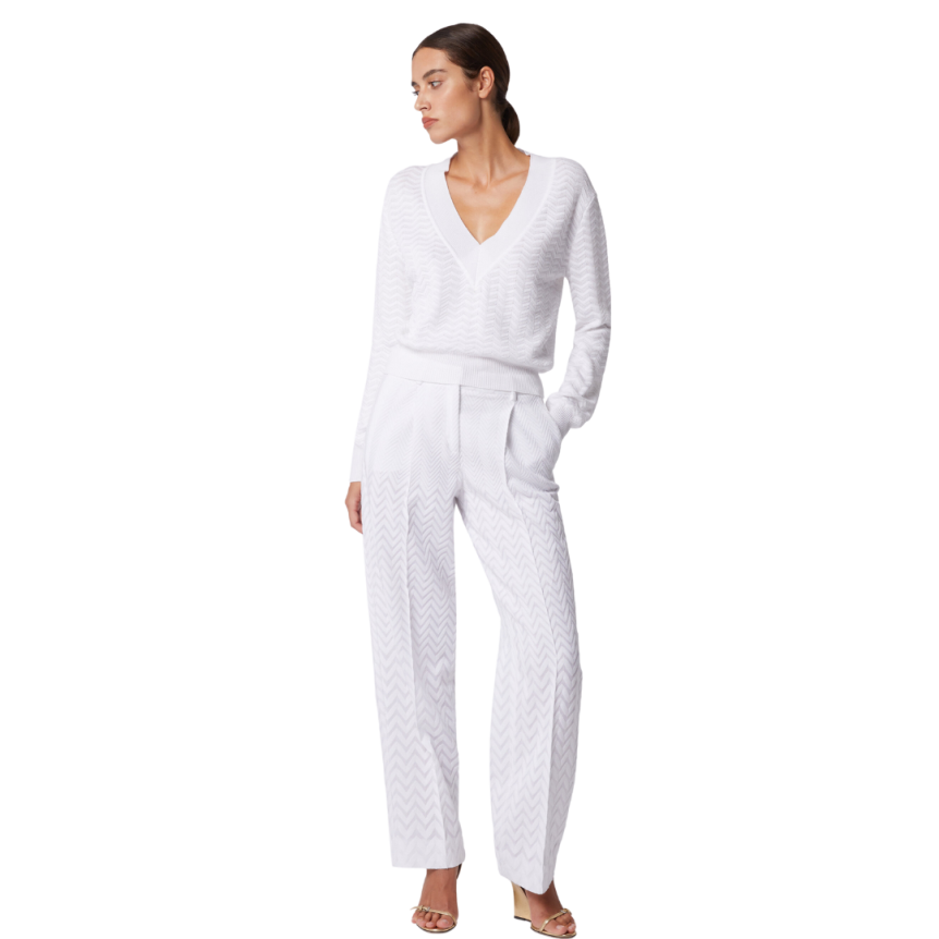 Pantalon classique MISSONI finition raschel chevrons blanc