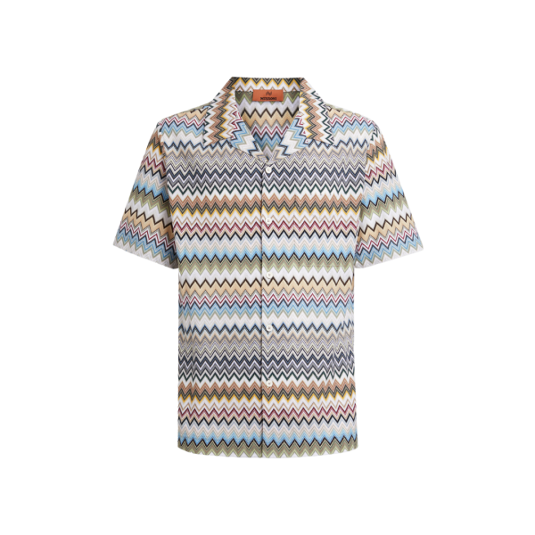 Chemise manches courtes MISSONI bowling coton blanc zig zag à chevrons multicolore