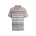 Chemise manches courtes bowling coton blanc zig zag à chevrons multicolore