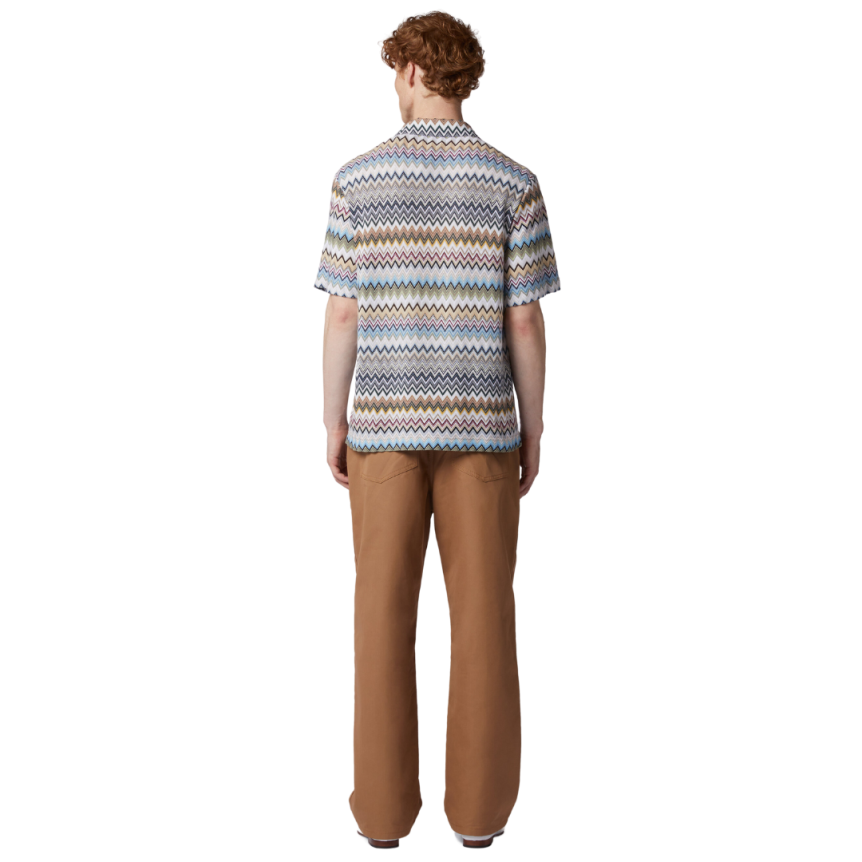 Chemise manches courtes MISSONI bowling coton blanc zig zag à chevrons multicolore