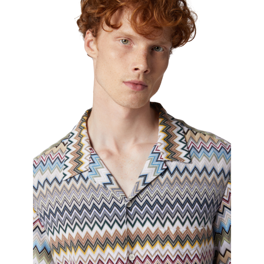 Chemise manches courtes MISSONI bowling coton blanc zig zag à chevrons multicolore