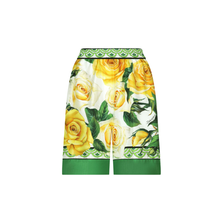 Bermuda DOLCE & GABBANA soie imprimé fleuri roses jaunes