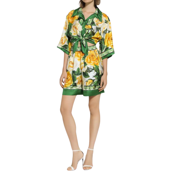 Bermuda DOLCE & GABBANA soie imprimé fleuri roses jaunes