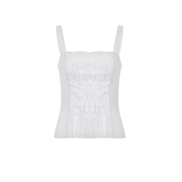 Top a bretelles ALBERTA FERRETTI coton organza blanc fronces