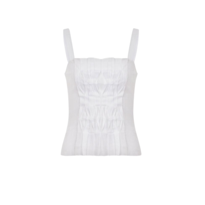 Top a bretelles ALBERTA FERRETTI coton organza blanc fronces