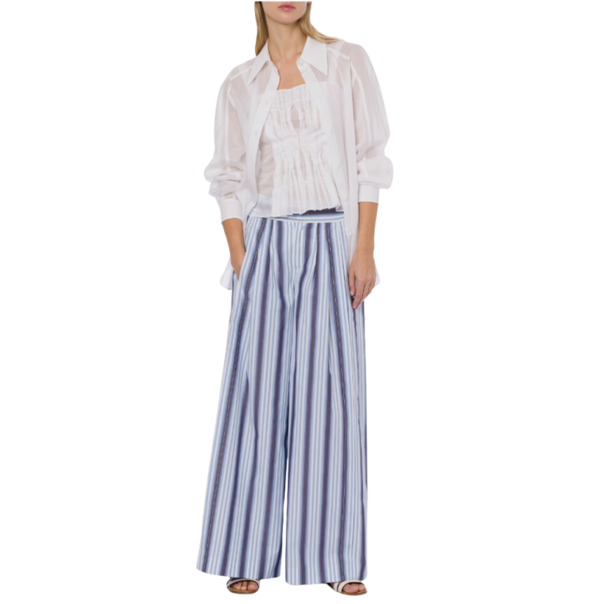 Top a bretelles ALBERTA FERRETTI coton organza blanc fronces