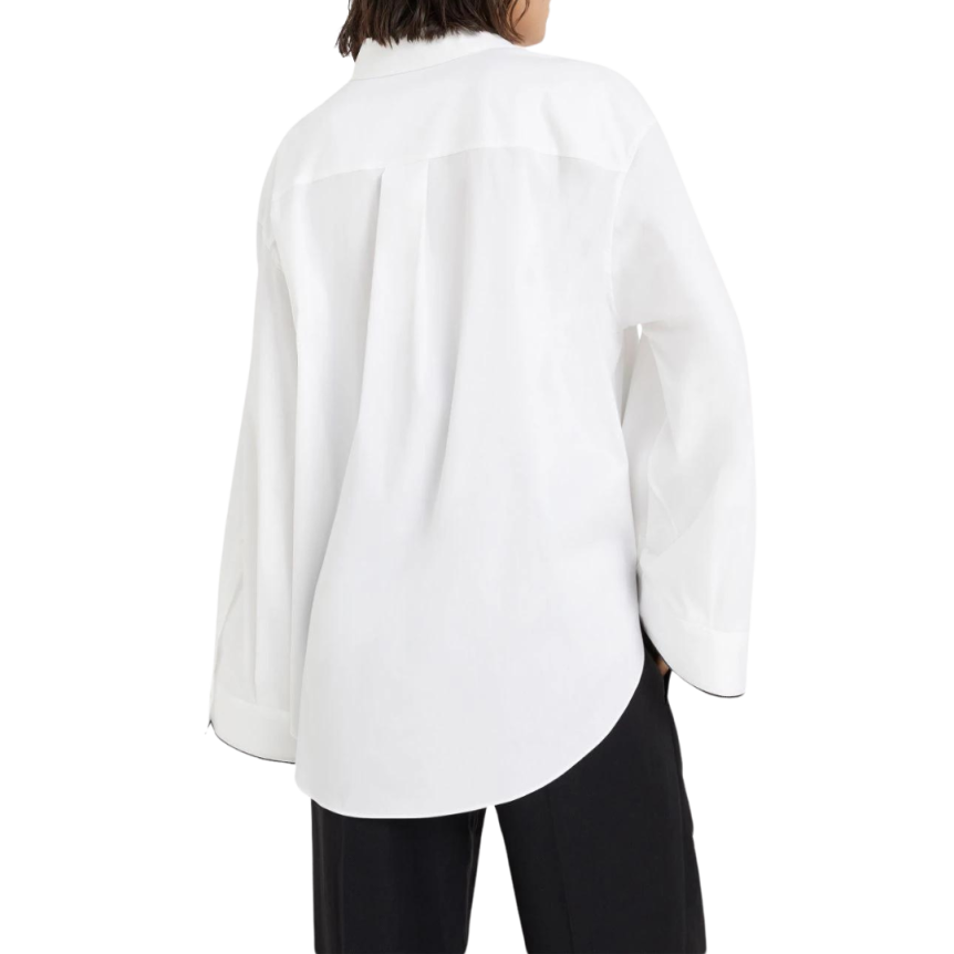 chemise BRUNELLO CUCINELLI manche évasée popeline coton blanc bordure noire