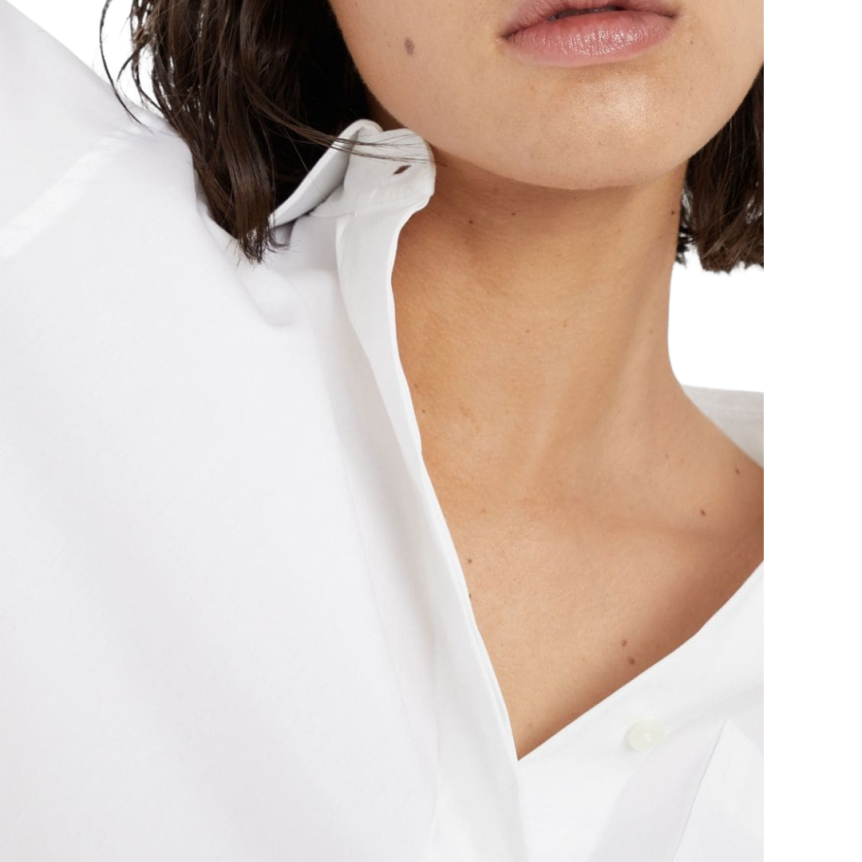 chemise BRUNELLO CUCINELLI manche évasée popeline coton blanc bordure noire