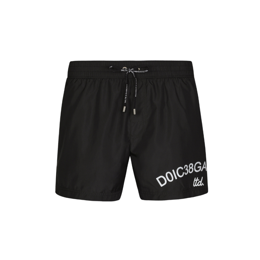 Short de bain court nylon noir logo D&G blanc