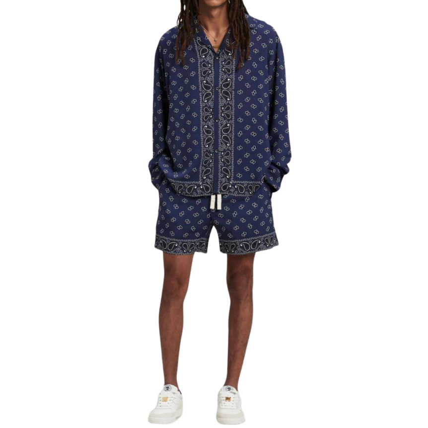 Short palm angels viscose bleu marine imprimé cachemire bandana