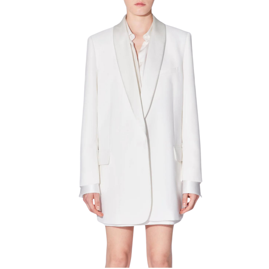 Veste Costume BARBARA BUI Blazer long crêpe blanc col satin
