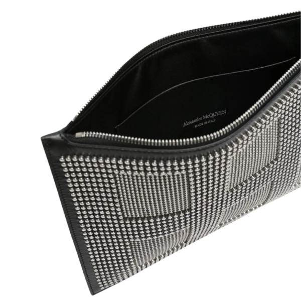 Pochette Tablette ALEXANDER MCQUEEN Snatched cuir veau noir clous