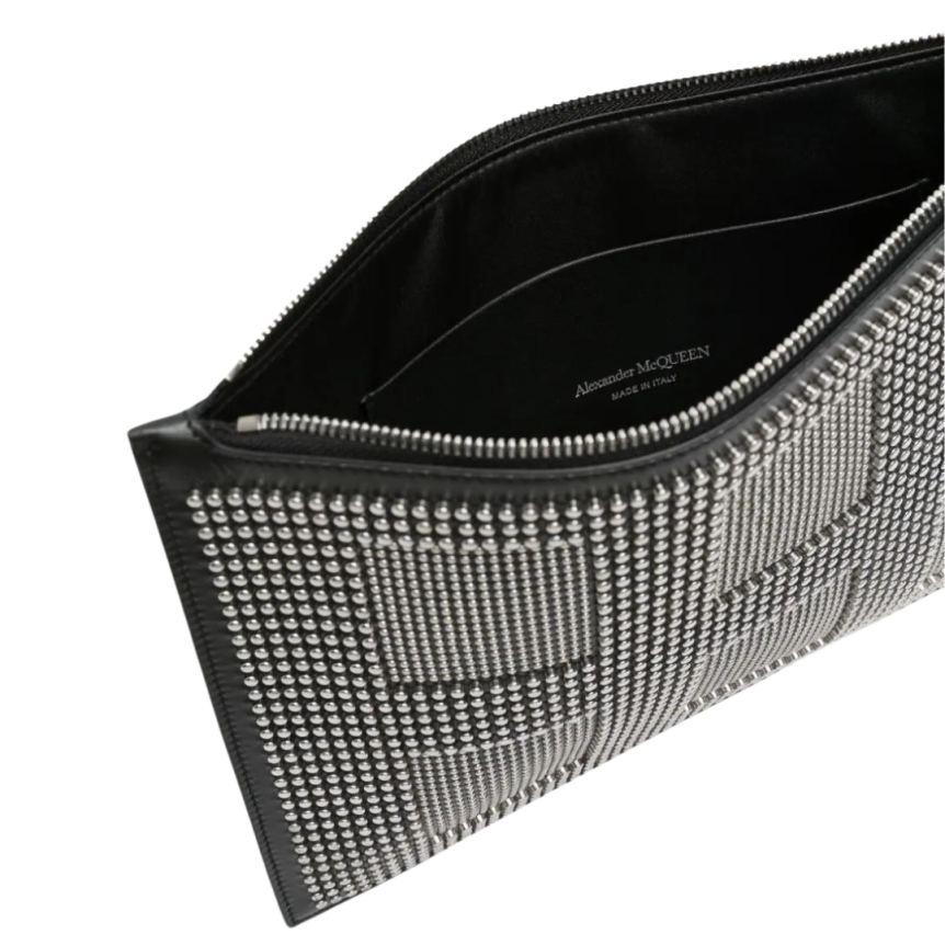 Pochette Tablette ALEXANDER MCQUEEN Snatched cuir veau noir clous