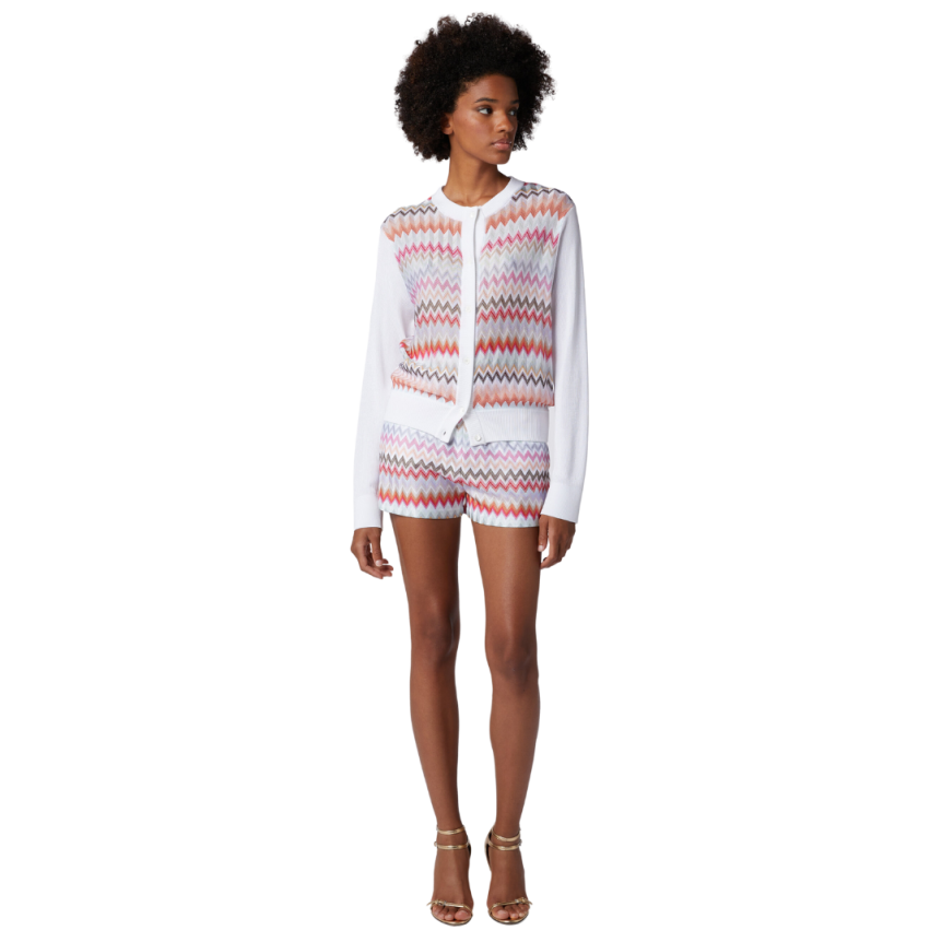 Short maille MISSONI coton viscose blanc zig zag multicolore