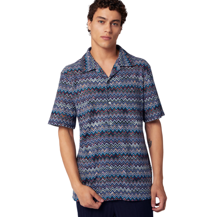 Chemise MISSONI manches courtes jersey zigzag bleu