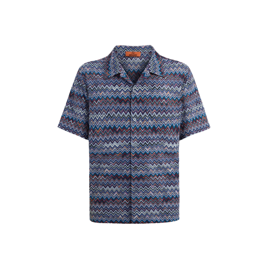 Chemise MISSONI manches courtes jersey zigzag bleu