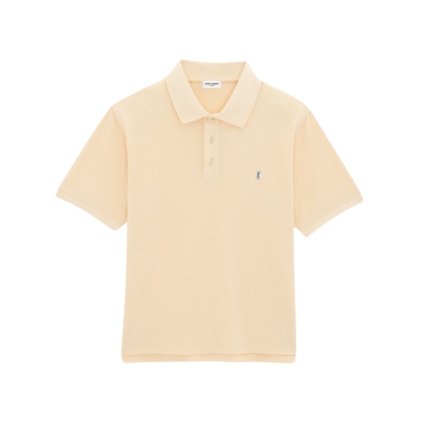 Polo SAINT LAURENT coton piqué jaune broderie YSL bleu