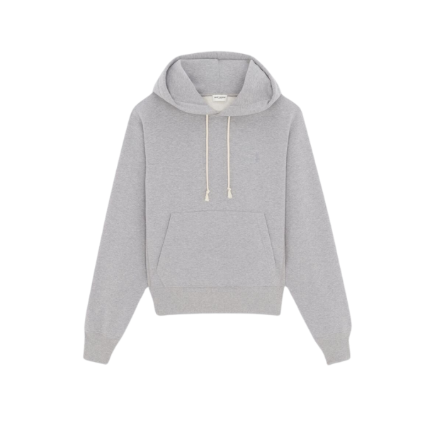 sweat-shirt à capuche SAINT LAURENT molleton coton biologique gris broderie Cassandre