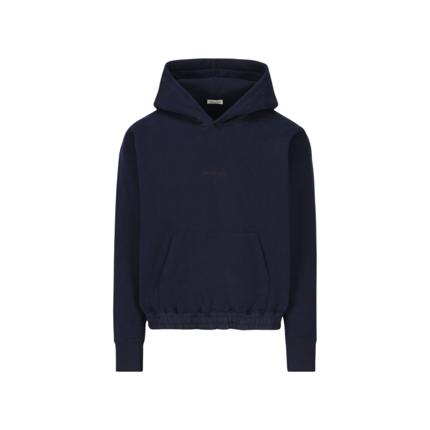 Sweat-shirt à capuche Hoodie bleu marine broderie Saint Laurent