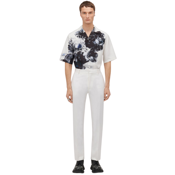 Chemise ALEXANDER MCQUEEN Hawaïenne Dutch Flower soie blanc fleurs noir bleu