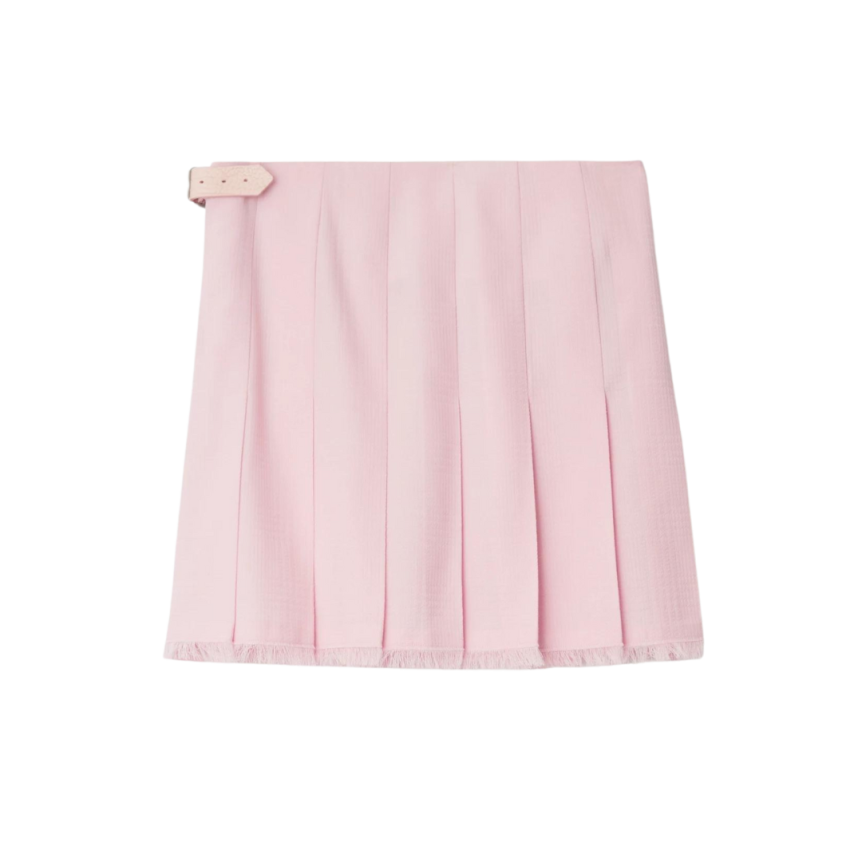 Jupe Kilt BURBERRY laine tissé motif prince de Galles texturé rose