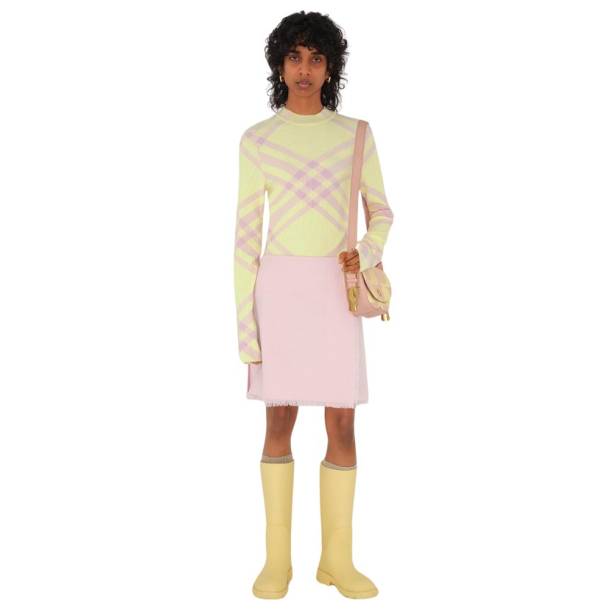 Jupe Kilt BURBERRY laine tissé motif prince de Galles texturé rose