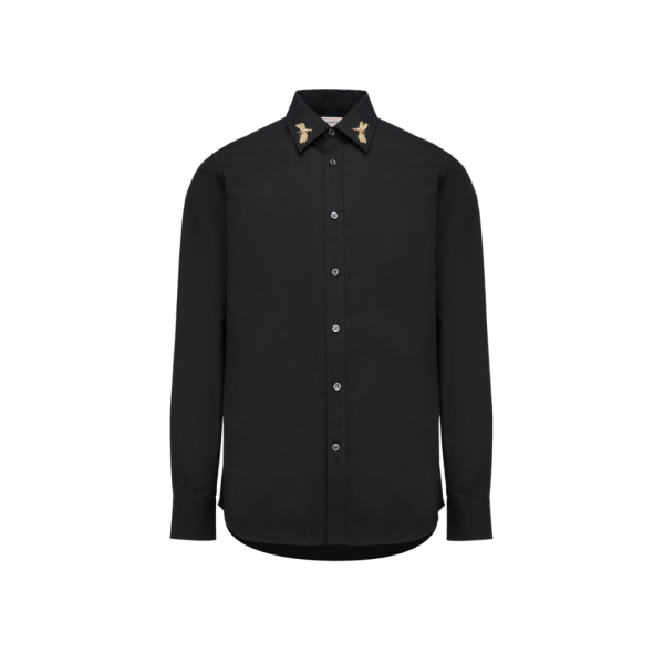Chemise ALEXANDER MCQUEEN coton noir col broderie Dragonfly dorée